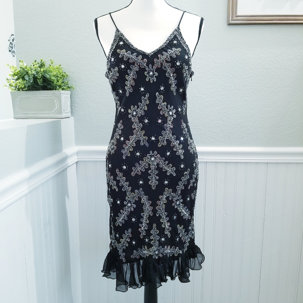 SOLD.   Krishima Black Beaded Dress. Small.